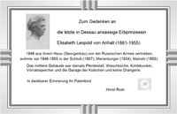 Gedenktafel der letzten Prinzessin von Anhalt Dessau